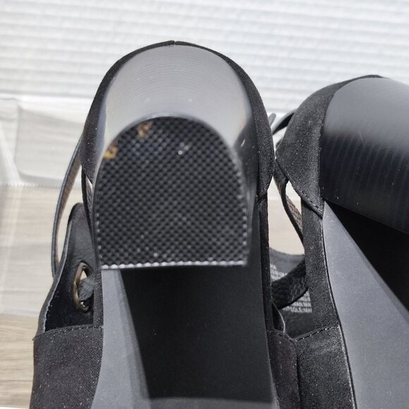 ShoeDazzle Rika Stacked Heeled Sandal Size 8 Black Open Toe - Picture 13 of 13